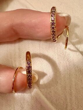 Ootdy Purple Half Pave Double Hoops NWOT